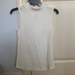 white high neck ribbed tank top